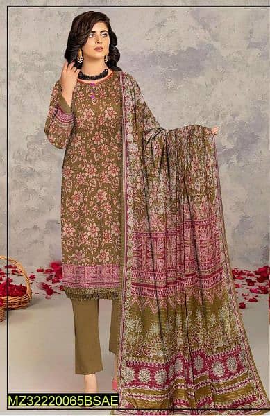 3 PCs Women Unstitched Lawn Suit 1