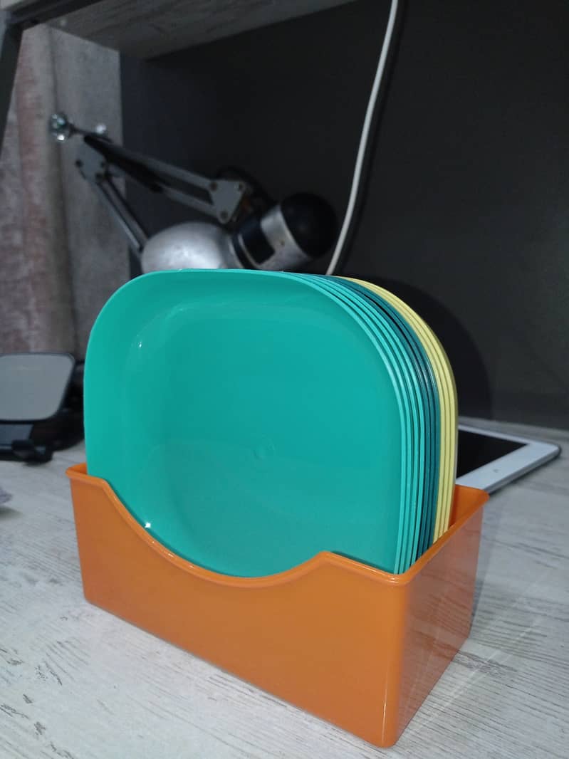 10PCS PLATES SET WITH HOLDER (RANDOM COLOURS) 2