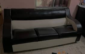 Black & Off-White Leather L-Shaped Sofa Set for Sale!