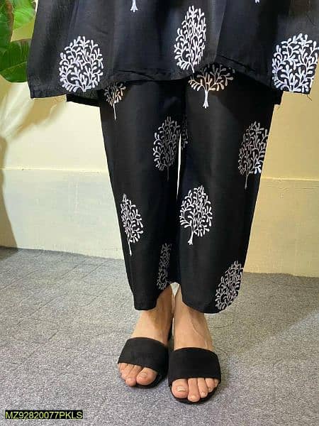 2 pcs womens Stitched linen printed suit 2