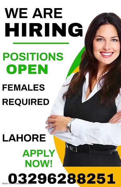 female staff required in Lahore 0