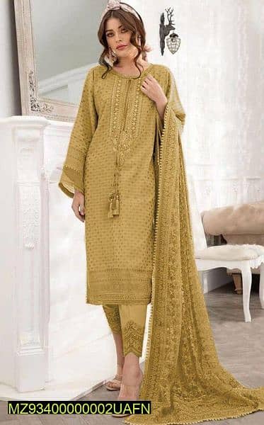 3 Pcs women's unstitched lawn embroidery suits 2