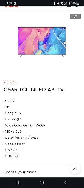 TCL Android QLED 43" with warrenty model 43C635 9