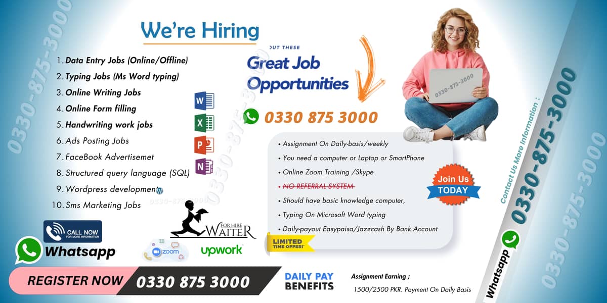 Handwriting/data entry jobs, Daily Income:1500 to 2500 Per Assignment- 0