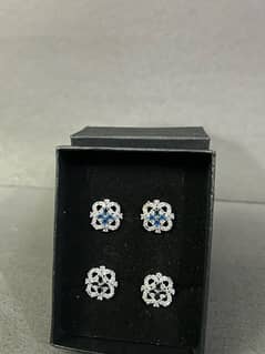 1-pair black-blue stud zircon earrings
