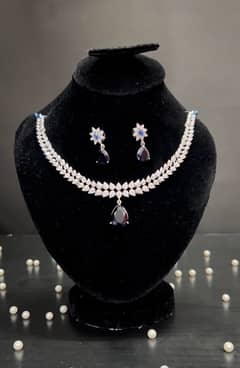 Blue zircon necklace + earrings