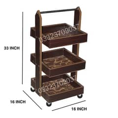 Wooden Sheet Movable Trolley ,3 Tier Cart Sideboard Rack Beauty Trolle