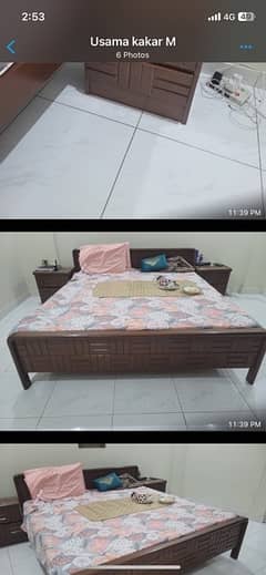 king size (6.5ft*6ft) wooden bed set in oak wood without matress