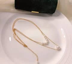 "Golden charm: Double Chain pearl pendant - Unique Alloy style"