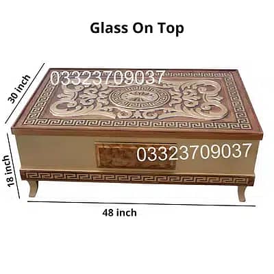 4 feet Wooden center table Glass on Top 1