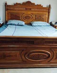 king size bed with 2 side tables,1 dressing table, 2 chairs,
