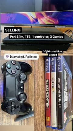 ps4 slim 1 TB with 3 games