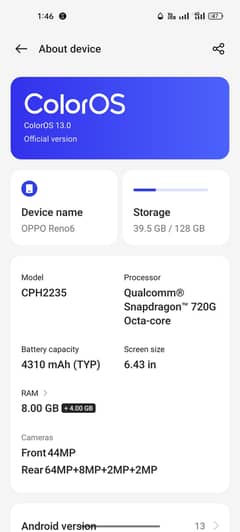 Oppo reno6 pata approved Dule