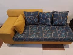 2 Seater Sofa Green and Mustard Combination