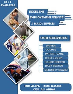 House maids , Maids , Baby Sitter , Chef , Cook , Patient Care ,Nurse