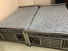 Iron steel beds pair for sale with mattress