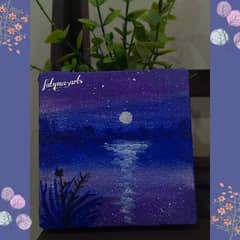 mini canvas painting moon night