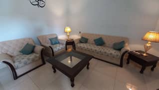 7 seater sofa set / center table / lambs / curtains / furniture