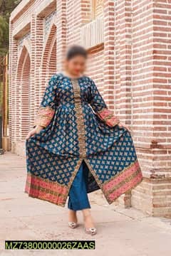 2 Pcs Women’s Stitched Katan Silk Printed Maxi Suit