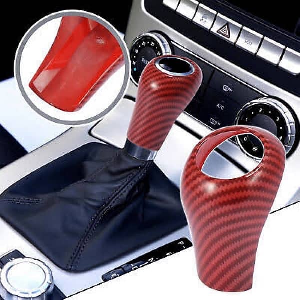 Mercedes-Benz W204 Red Carbon Fiber Gear Shift Knob Cover Trim Fits 1