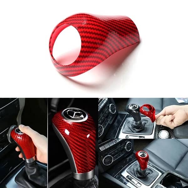 Mercedes-Benz W204 Red Carbon Fiber Gear Shift Knob Cover Trim Fits 4