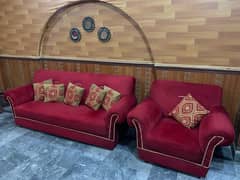 Cushioned maroon color sofa set 1-3-1 with Black Timber wodden frame