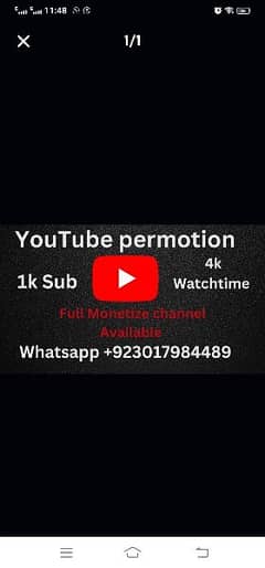 YouTube 1k sub and  4k Watchtime available
