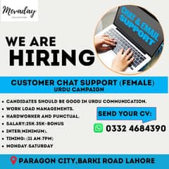 Customer Chat Support/Csr/Call Center Job (Only Female)