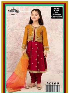 3 pcs girl's unstitched lawn embroidered suit