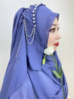 Fancy Hijabs Beaded Tassel Hijab For Girls Solid Color Arab Women