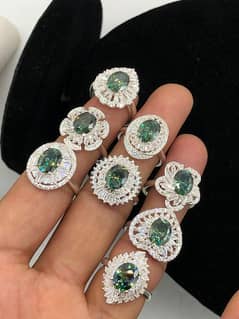 Green Moissanite Silver rings for ladies 2 ct stones