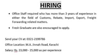 OFFICE STAFF REQUIRED