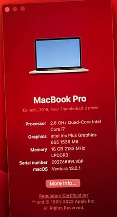 MacBookPro 13” 2019 (Ci7 16-512)