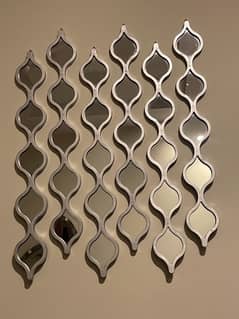 6 piece long silver mirror wall hangings