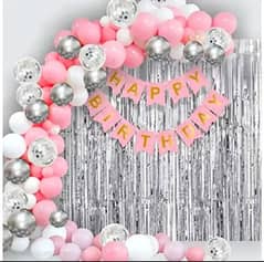 happy birthday decoration set theme Pink White Silver