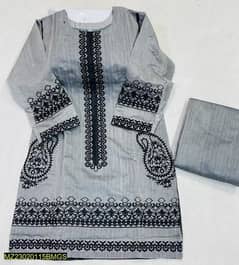 2 pcs women stitched paper cotton embroidered shirt and trauser