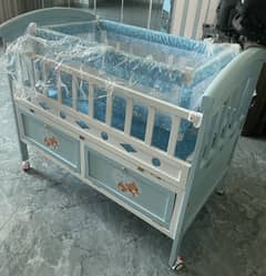 Blue and White Wooden Baby Cot