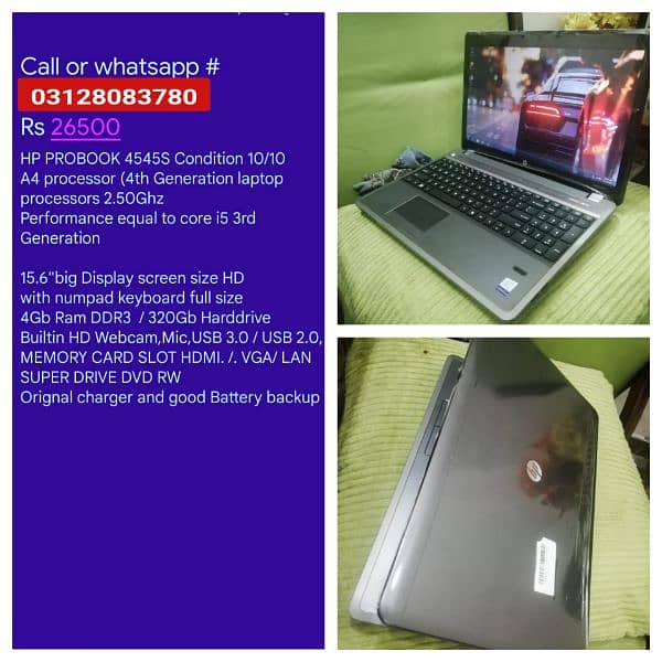 Asus Glossy Laptop 4th Generation 4GB Ram 250GB HDD 2Hours batry tmng 13