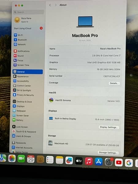 MacBook Pro 2019 i7 16gb ram 256gb ssd for sale 1