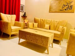 Sofa Set Royal | 5 Seater | Golden Velvet