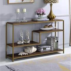 4-Tier Golden and Dark Wood Console Table