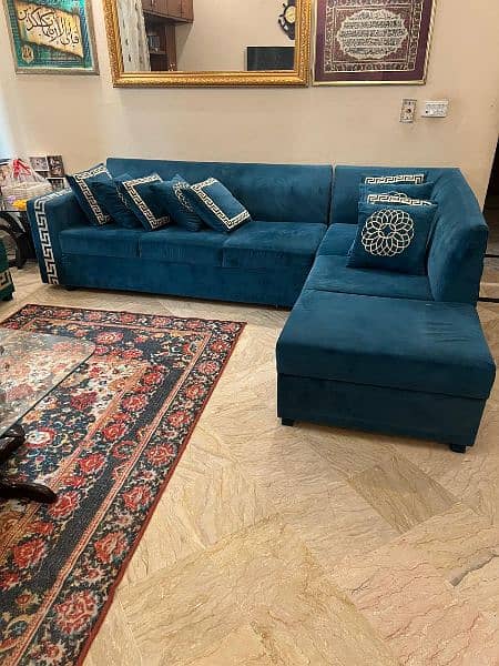 Teal Blue L Shape Sofa 1