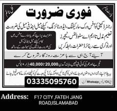 required male & female staff