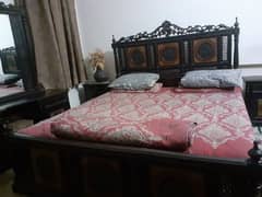 Bed with mattress, side tables and dressing table