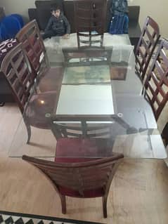 Top Glass wooden dining table with 6 chairs