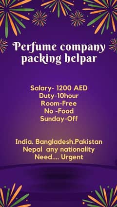 Dubai perfume packing typing job Saudia delivery boy driver job majood