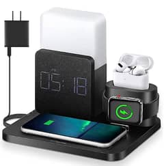 LAVONE Wireless Charger,3 in 1 Fast Charging Station with Alarm Clock