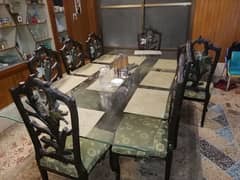 pure wood dining table 8 chairs 12mm glass top