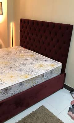 Queen size velvet bed with spring Mattress, Matching TV.