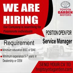 We are hiring Service Manager